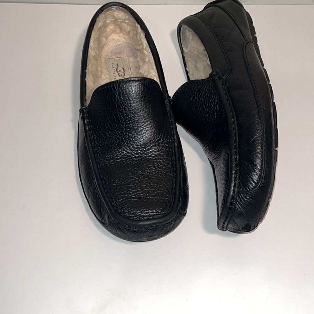UGG black leather loafers with genuine sheepskin lining.